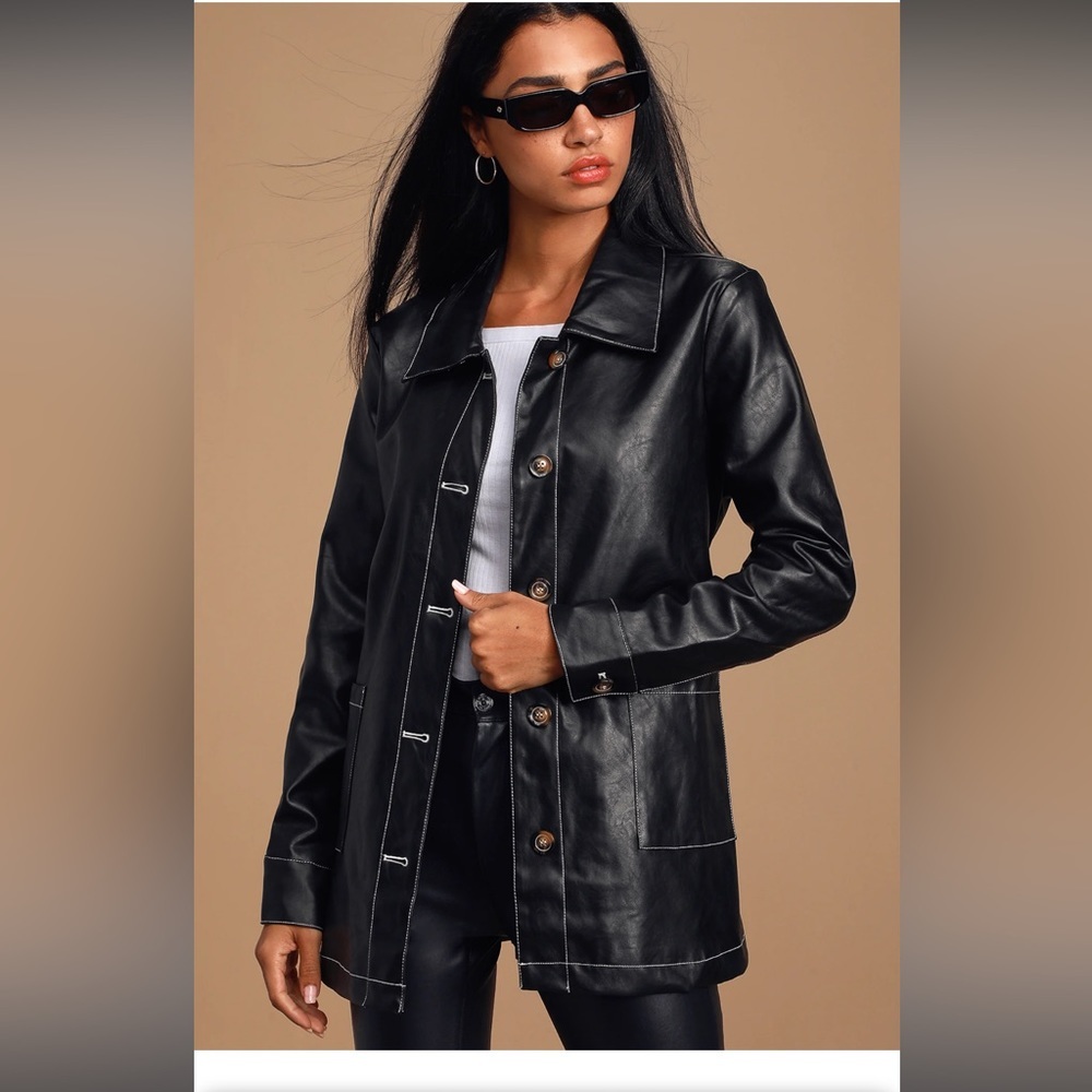 Lulus Abilene Black Vegan Leather Belted Jacket